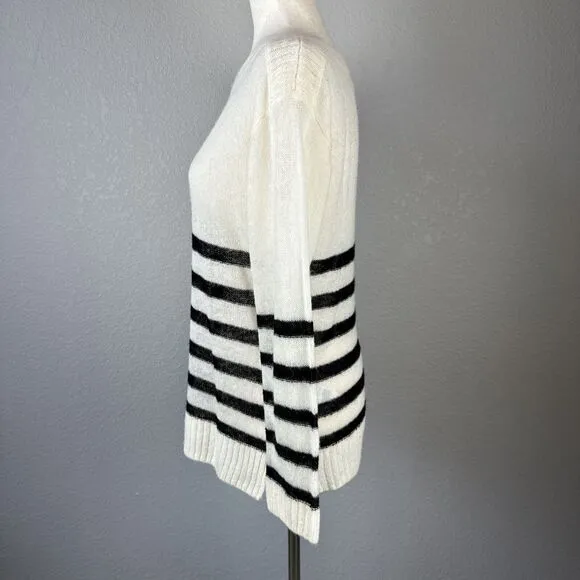 AllSaints Lune Striped Lightweight Sweater Size S White Black Boat Neck Wool