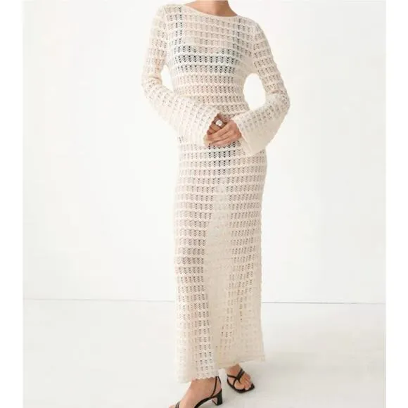 &amp; Other Stories Stockholm Atlier NEW Crochet Lacy Knit Maxi Dress Medium NWT
