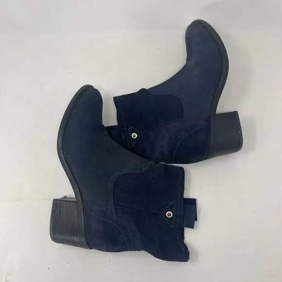 Andre Assous Blue Suede Leather Ankle Bootie Boots Women's Sz 37