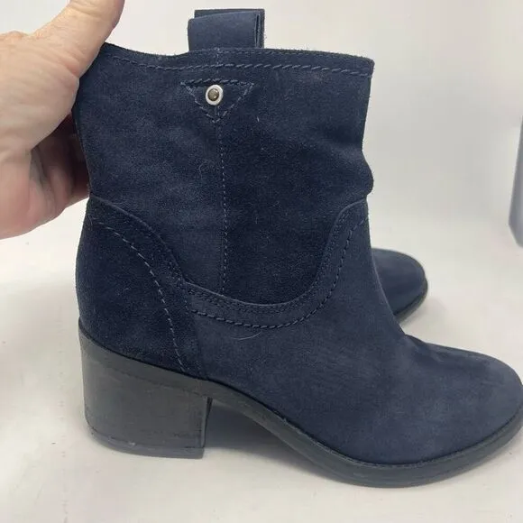 Andre Assous Blue Suede Leather Ankle Bootie Boots Women's Sz 37