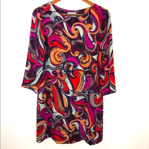 Anthro Maeve Retro Swirl Print High Neck Shift Tunic Dress