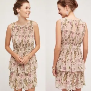 Anthro Plenty by Tracy Reese Floral Terraced Garden Pleated Layered Dress Medium