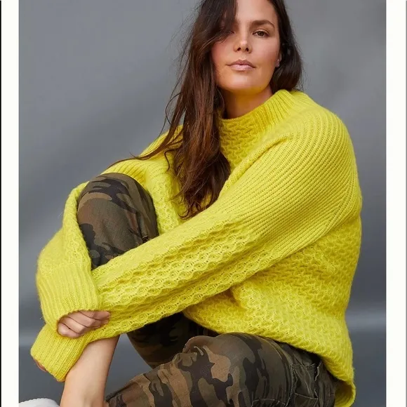 ANTHROPOLOGIE Bia Chunky Mock Neck Knit Sweater Olive Green, Size Medium