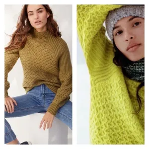 ANTHROPOLOGIE Bia Chunky Mock Neck Knit Sweater Olive Green, Size Medium