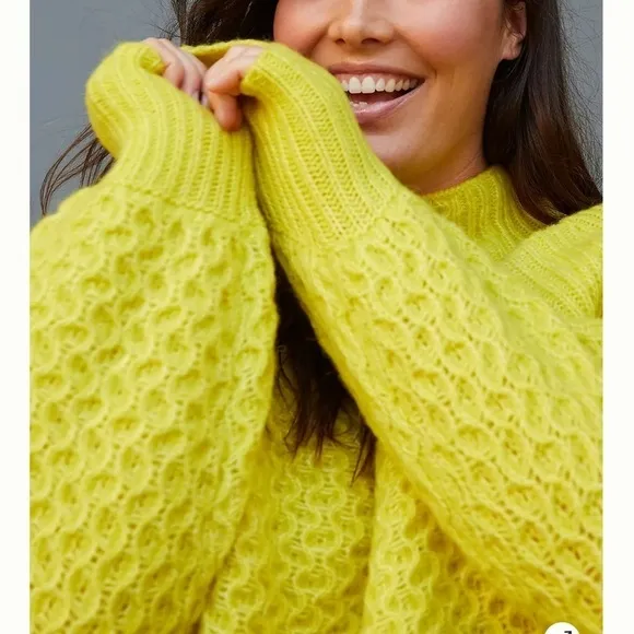ANTHROPOLOGIE Bia Chunky Mock Neck Knit Sweater Olive Green, Size Medium