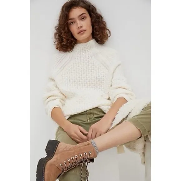 ANTHROPOLOGIE Bia Chunky Mock Neck Knit Sweater Olive Green, Size Medium