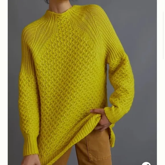 ANTHROPOLOGIE Bia Chunky Mock Neck Knit Sweater Olive Green, Size Medium