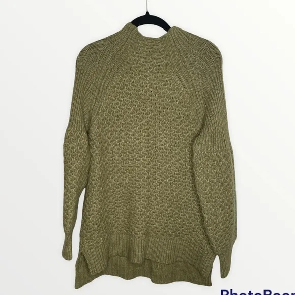 ANTHROPOLOGIE Bia Chunky Mock Neck Knit Sweater Olive Green, Size Medium
