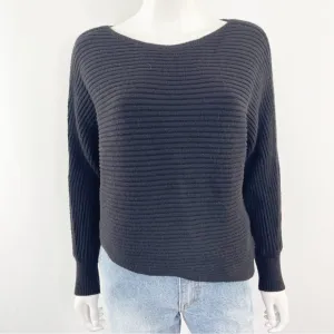 Anthropologie Black Ribbed Knit Sweater Size S Long Sleeve Boat Neck Classic