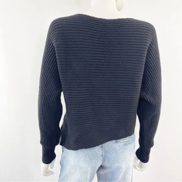 Anthropologie Black Ribbed Knit Sweater Size S Long Sleeve Boat Neck Classic
