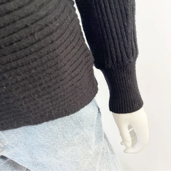 Anthropologie Black Ribbed Knit Sweater Size S Long Sleeve Boat Neck Classic