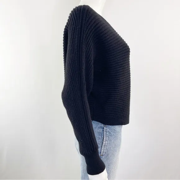 Anthropologie Black Ribbed Knit Sweater Size S Long Sleeve Boat Neck Classic