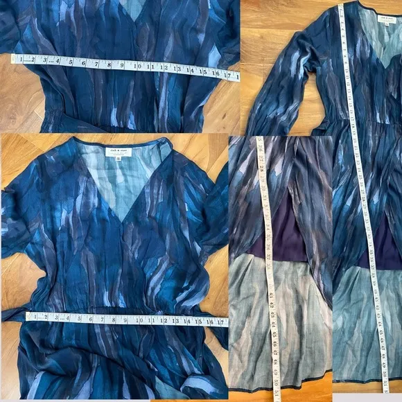 Anthropologie Cloth &amp; Stone Blue Tie Dye Wrap Dress Long Sleeves Boho Modest XL