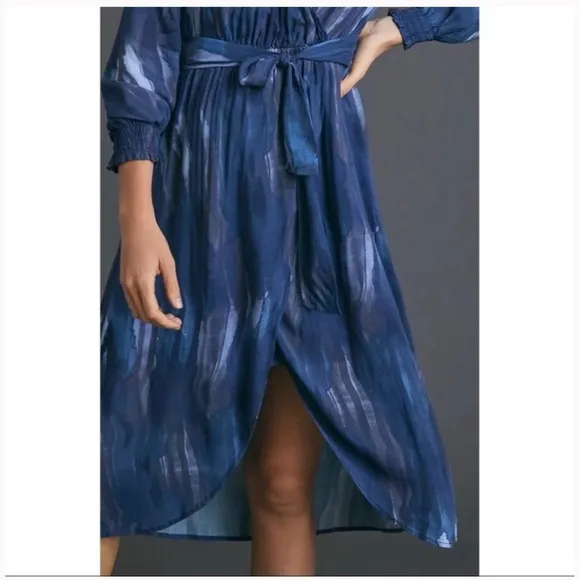 Anthropologie Cloth &amp; Stone Blue Tie Dye Wrap Dress Long Sleeves Boho Modest XL
