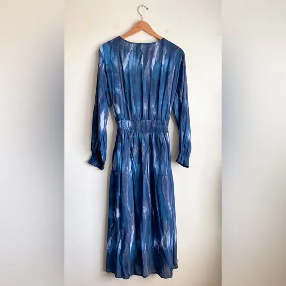Anthropologie Cloth &amp; Stone Blue Tie Dye Wrap Dress Long Sleeves Boho Modest XL