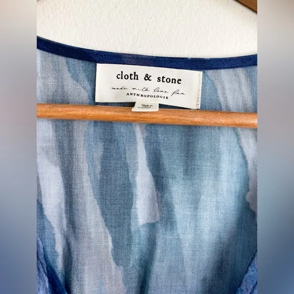 Anthropologie Cloth &amp; Stone Blue Tie Dye Wrap Dress Long Sleeves Boho Modest XL