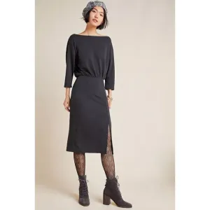 Anthropologie Knit Column Dress Boat Neck 3/4 Sleeves Charcoal Gray, Size XS