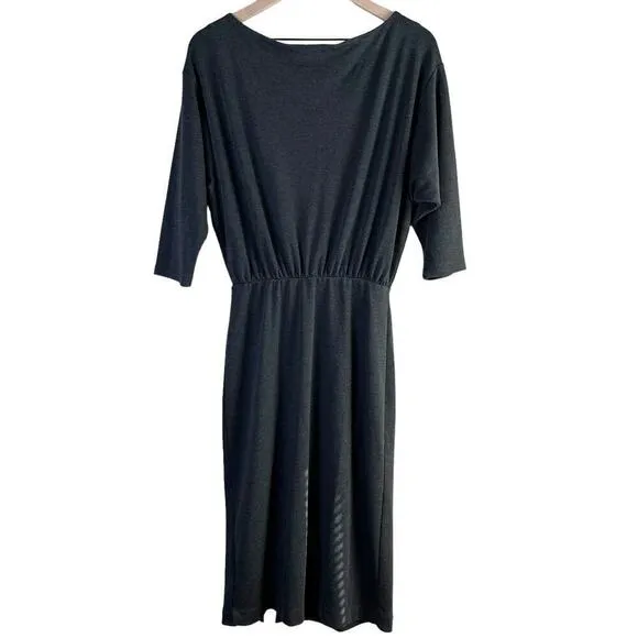 Anthropologie Knit Column Dress Boat Neck 3/4 Sleeves Charcoal Gray, Size XS