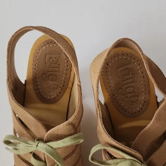 Anthropologie Latigo Cali Lace-up Clogs Tan Leather Wooden Sole Size 9.5 M NEW