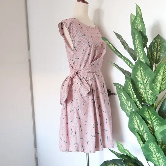 Anthropologie Maeve Bathing Beauties Red &amp; White Stripe Dress w Ties Size 2