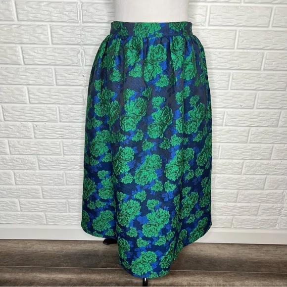 ANTHROPOLOGIE NWT Sunday in Brooklyn Floral Jacquard A-Line Midi Skirt Size S