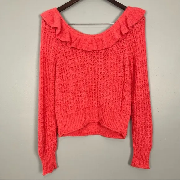 Anthropologie Ruffled Boat Neck Sweater Women’s Size S Petite Wool Blend Whimsy