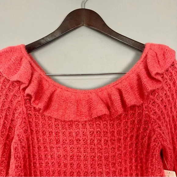 Anthropologie Ruffled Boat Neck Sweater Women’s Size S Petite Wool Blend Whimsy