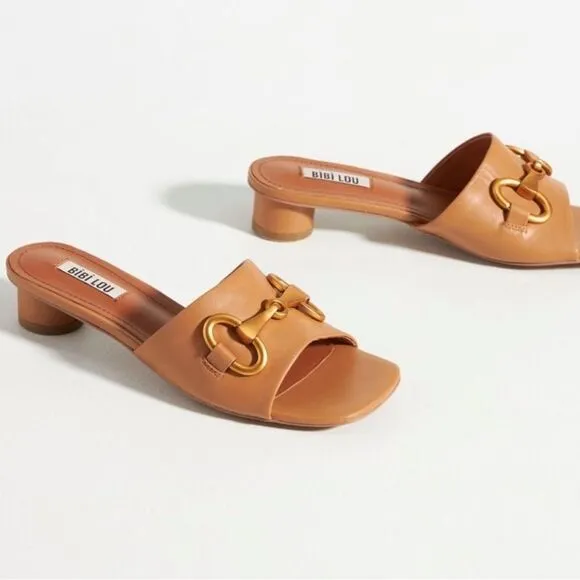 Anthropologie x Bibi Lou Hana Heels Slip On Honey Brown Open Toe US 8-8.5/EU 39