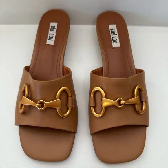 Anthropologie x Bibi Lou Hana Heels Slip On Honey Brown Open Toe US 8-8.5/EU 39
