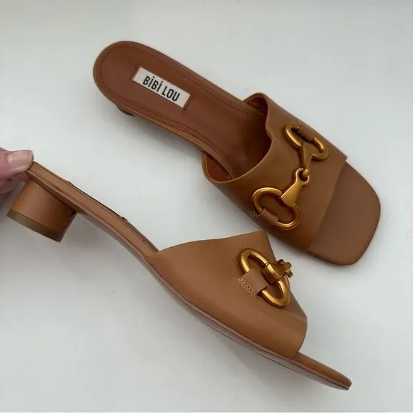 Anthropologie x Bibi Lou Hana Heels Slip On Honey Brown Open Toe US 8-8.5/EU 39