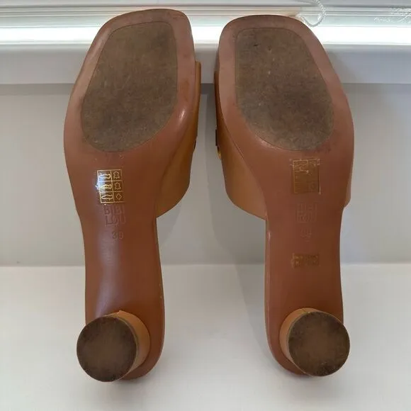 Anthropologie x Bibi Lou Hana Heels Slip On Honey Brown Open Toe US 8-8.5/EU 39