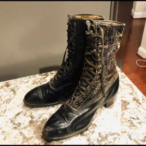Antique Edwardian Boots, Black Calfskin,