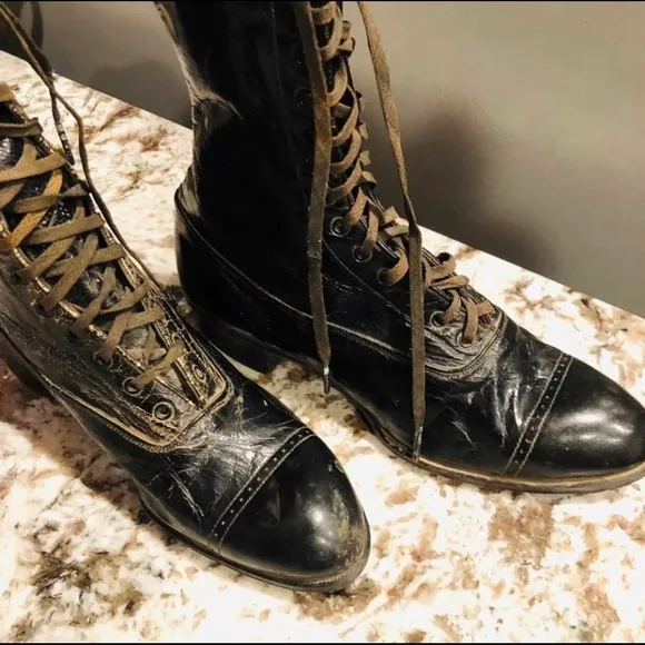 Antique Edwardian Boots, Black Calfskin,