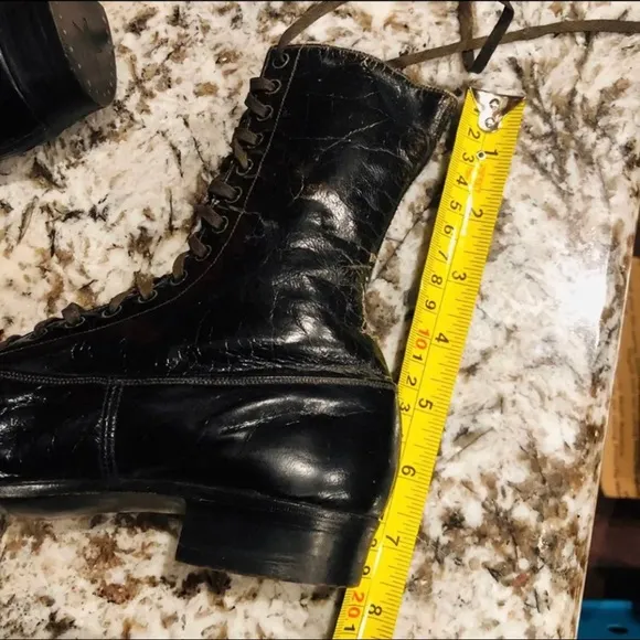 Antique Edwardian Boots, Black Calfskin,
