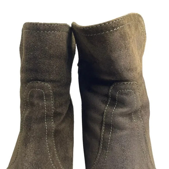 Aquatalia Green Suede Leather Ankle Boots Back Zip Block Heel Made In Italy Sz 7
