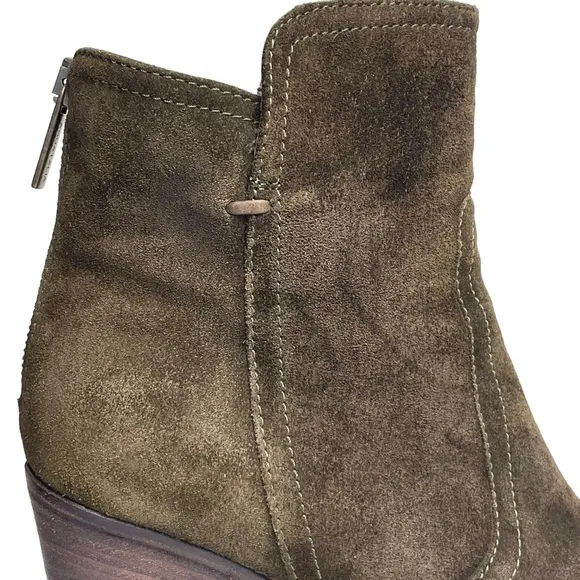 Aquatalia Green Suede Leather Ankle Boots Back Zip Block Heel Made In Italy Sz 7