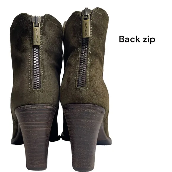 Aquatalia Green Suede Leather Ankle Boots Back Zip Block Heel Made In Italy Sz 7