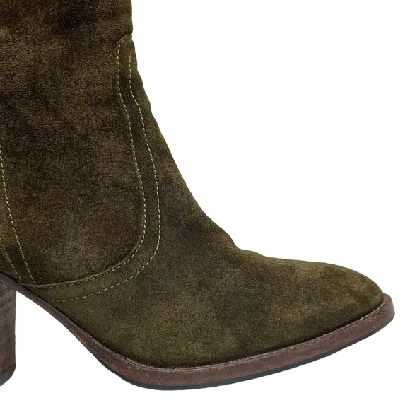 Aquatalia Green Suede Leather Ankle Boots Back Zip Block Heel Made In Italy Sz 7
