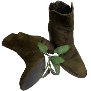 Aquatalia Green Suede Leather Ankle Boots Back Zip Block Heel Made In Italy Sz 7