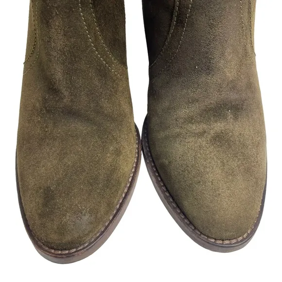 Aquatalia Green Suede Leather Ankle Boots Back Zip Block Heel Made In Italy Sz 7