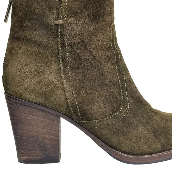 Aquatalia Green Suede Leather Ankle Boots Back Zip Block Heel Made In Italy Sz 7