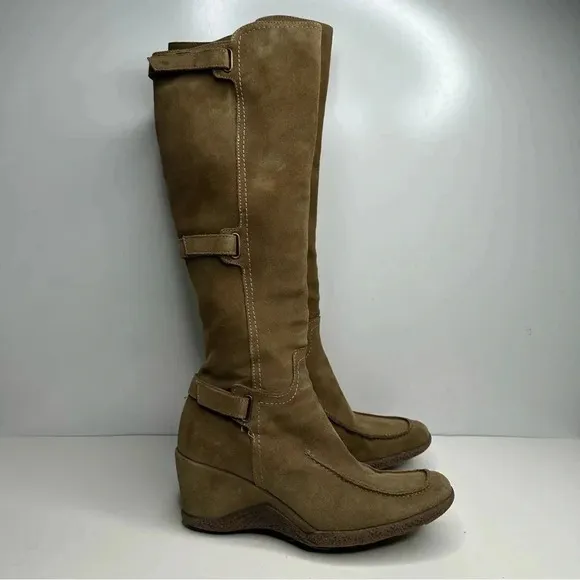Aquatalia Suede Velcro Strap Knee High Boots Size 7