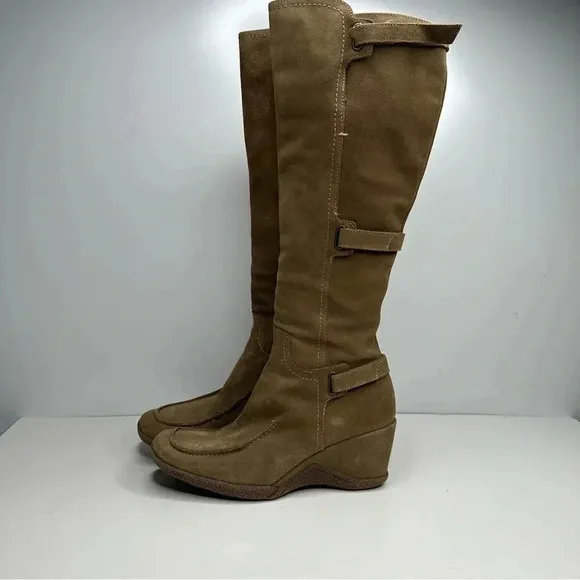 Aquatalia Suede Velcro Strap Knee High Boots Size 7