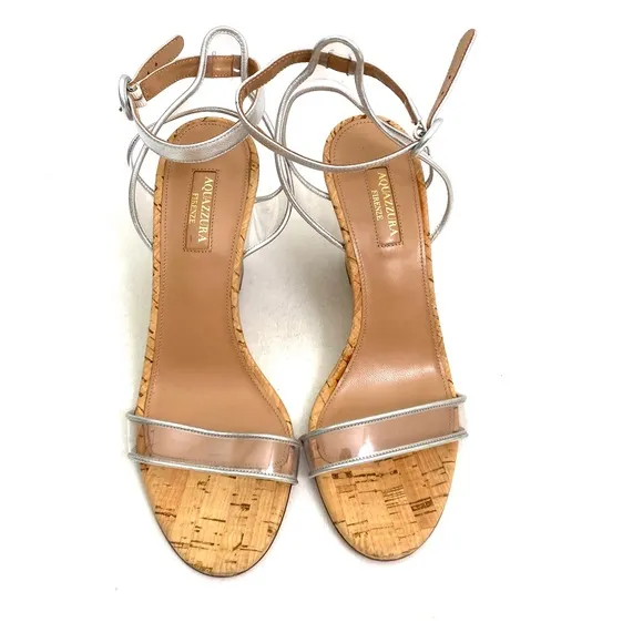Aquazzura Firenze Ankle Strap Wedge Open Toe Clear Women’s Shoes 8 / 38