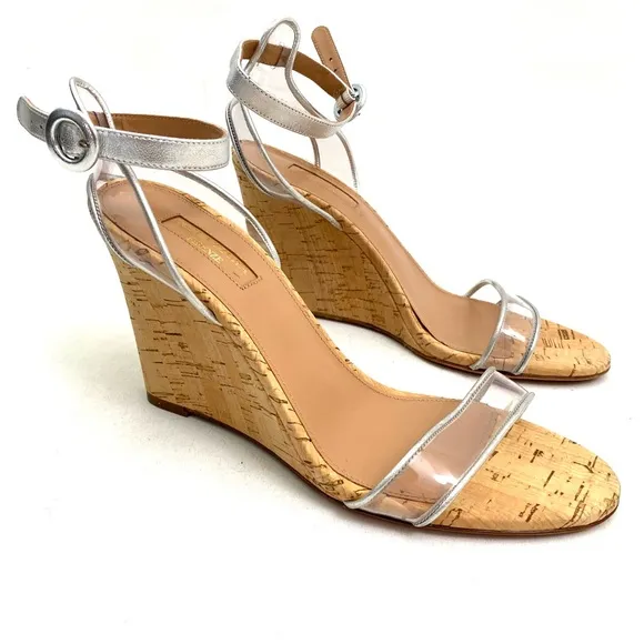 Aquazzura Firenze Ankle Strap Wedge Open Toe Clear Women’s Shoes 8 / 38