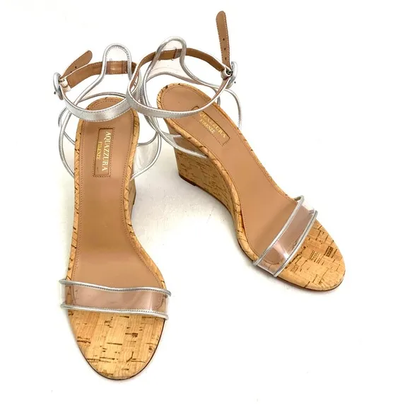 Aquazzura Firenze Ankle Strap Wedge Open Toe Clear Women’s Shoes 8 / 38