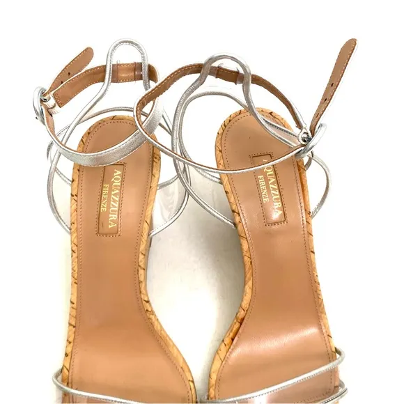Aquazzura Firenze Ankle Strap Wedge Open Toe Clear Women’s Shoes 8 / 38