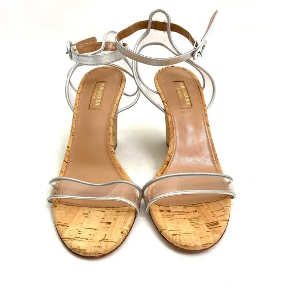 Aquazzura Firenze Ankle Strap Wedge Open Toe Clear Women’s Shoes 8 / 38