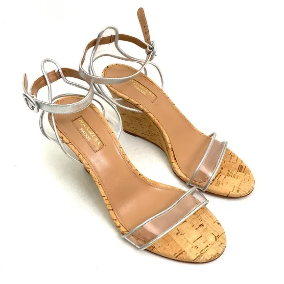 Aquazzura Firenze Ankle Strap Wedge Open Toe Clear Women’s Shoes 8 / 38