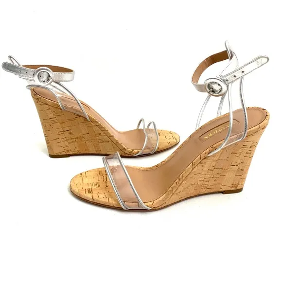 Aquazzura Firenze Ankle Strap Wedge Open Toe Clear Women’s Shoes 8 / 38